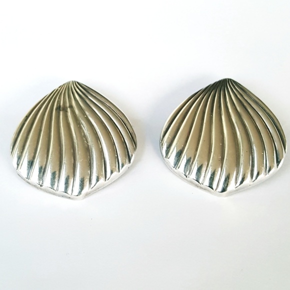 Sea Shell Post Earrings Sterling Vintage 1980s - Picture 3 of 8